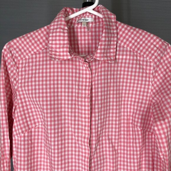 TYLER Boe Sherri Blossom Pink White Gingham Button Down Tunic Longer Blouse Sz 4 - Picture 4 of 11